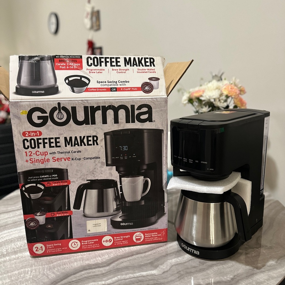 Black Coffee Maker with Stainless Steel Carafe and Compact Design